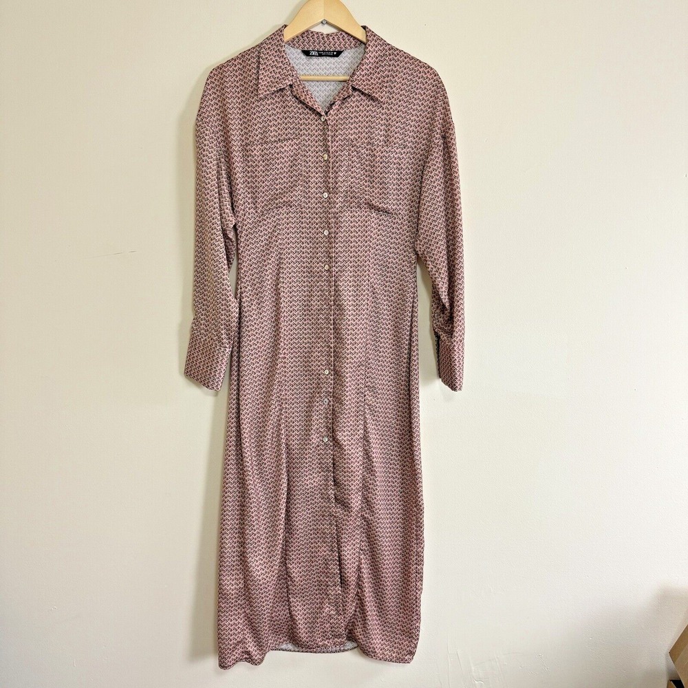 Zara Womens Maxi Midi Dress Size XS Floral Pink Shirt Feminine Retro Cottagecore